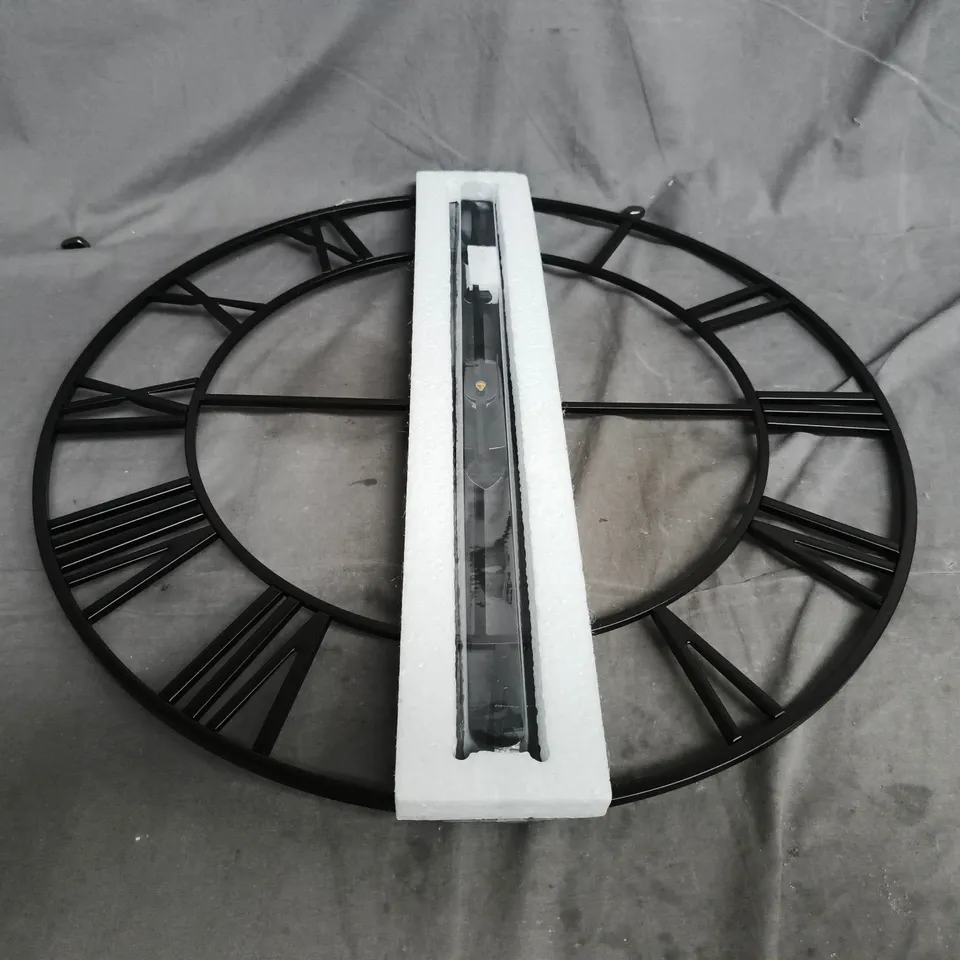 LARGE BLACK METAL CIRCULAR WALL CLOCK 