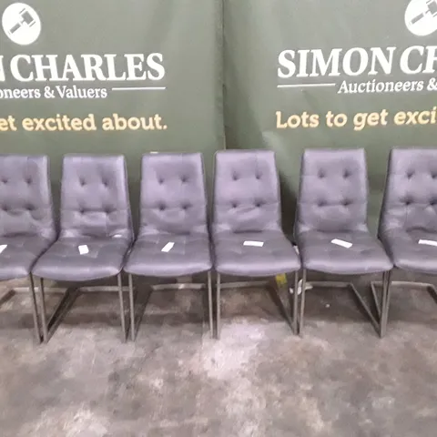 SET OF 6 DARK GREY LEATHER DINING CHAIRS