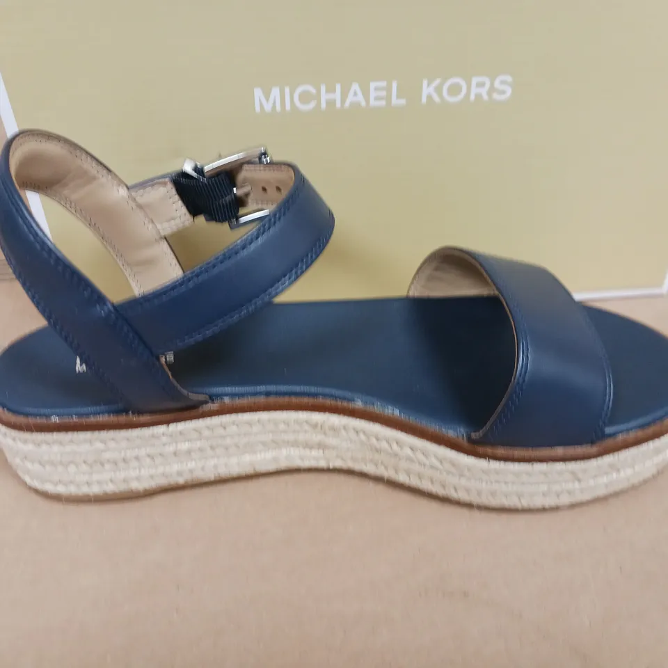 BOXED PAIR OF MICHAEL KORS RICHIE ESPADRILLE FAUX LEATHER SHOES IN NAVY - US 8.5M