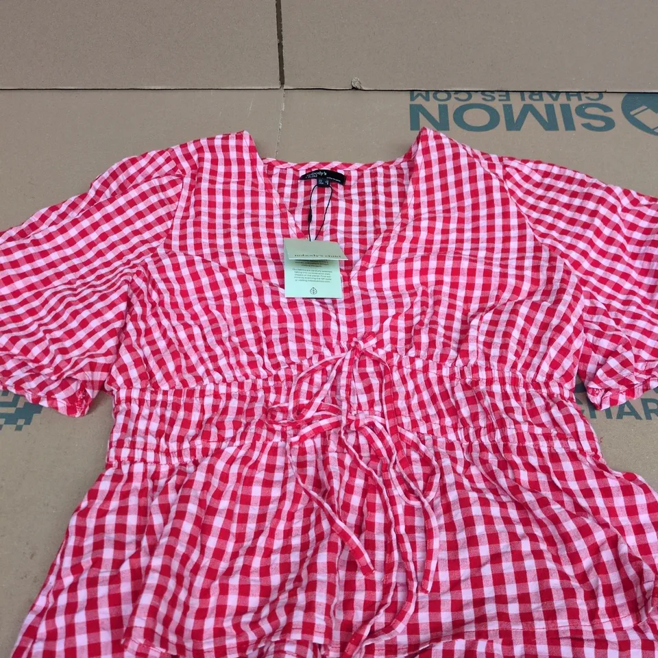 NOBODYS CHILD CORDELIA TOP – RED & WHITE GINGHAM, UK 12