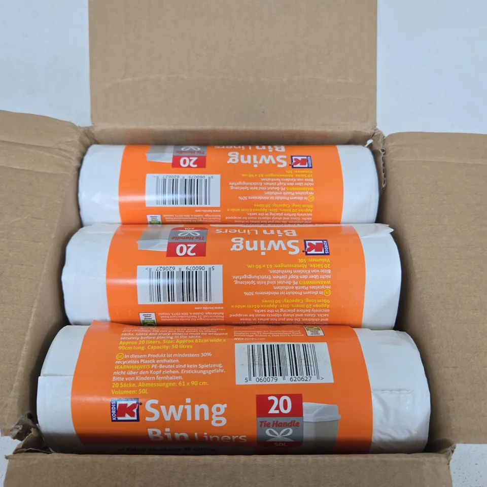 BOX OF 6 ROLLS OF SWING BIN LINERS 50L 20 PER ROLL