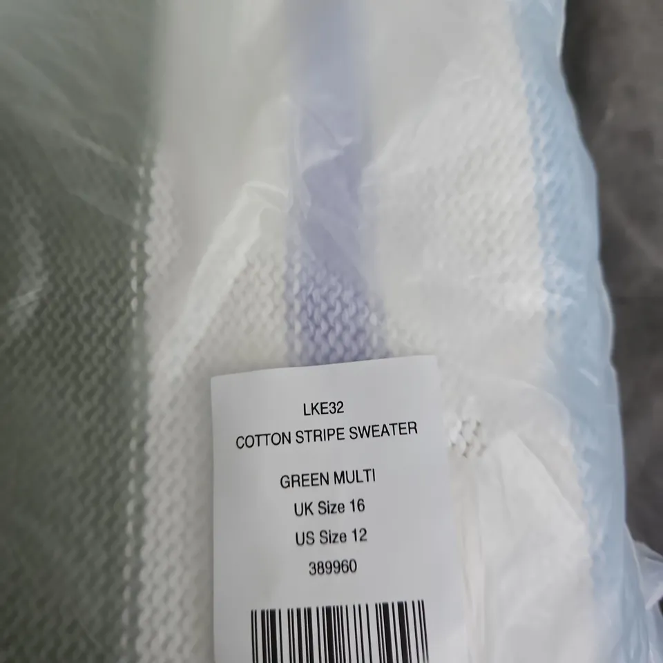 PURE COLLECTION COTTON STRIPE JUMPER – GREEN MULTI, UK 16 (US 12)