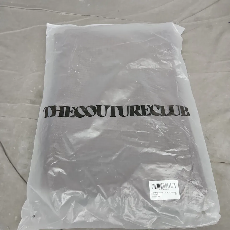 BAGGED THE COUNTURE CLUB CONTRAST STRIPE KNITTED JOGGERS – XS – CHOCOLATE
