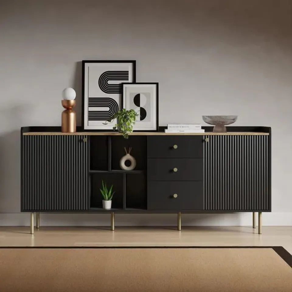 BOXED GEORGI EXTRA WIDE SIDEBOARD - BLACK (2 BOXES)