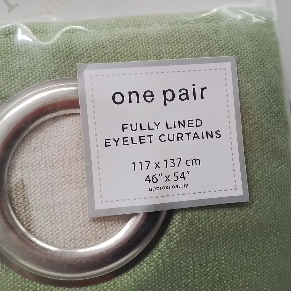 BRAND NEW FUSION FULLY LINED EYELET CURTAINS 117 X 137CM -CREAM/GREEN-