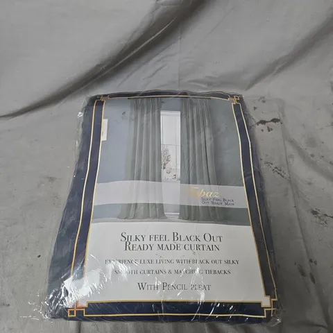 TOPAZ HOME SILKY FEEL BLACK OUT READY MADE PENCIL PLEAT CURTAINS IN DARK GREY – 228X228CM