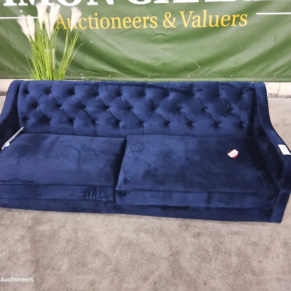 DESIGNER ADILYNN THREE SEATER SOFA PLUSH BLUE FABRIC 