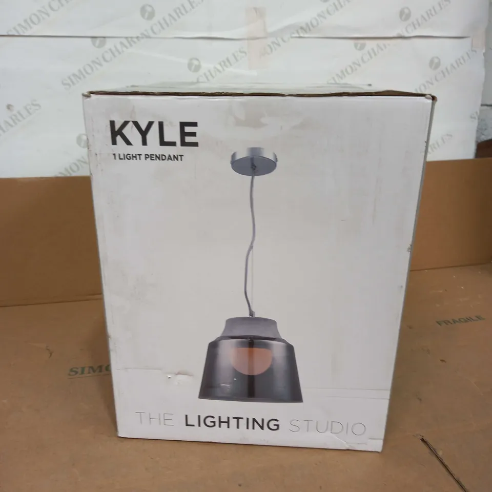 THE LIGHTING STUDIO KYLE 1 LIGHT PENDANT - CHROME/CONCRETE/SMOKE GLASS