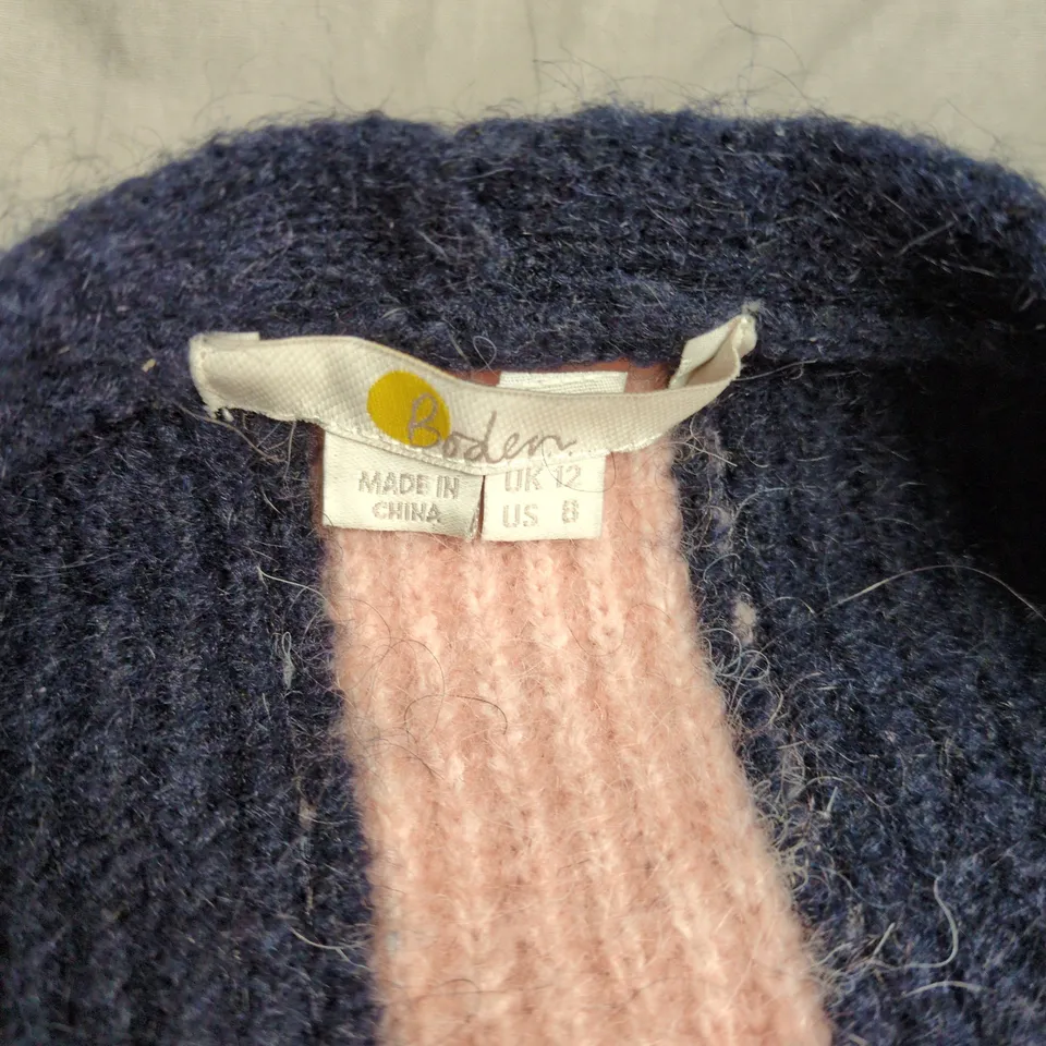 BODEN NAVY KNITTED CARDIGAN – UK 12 (US 8), PINK TRIM