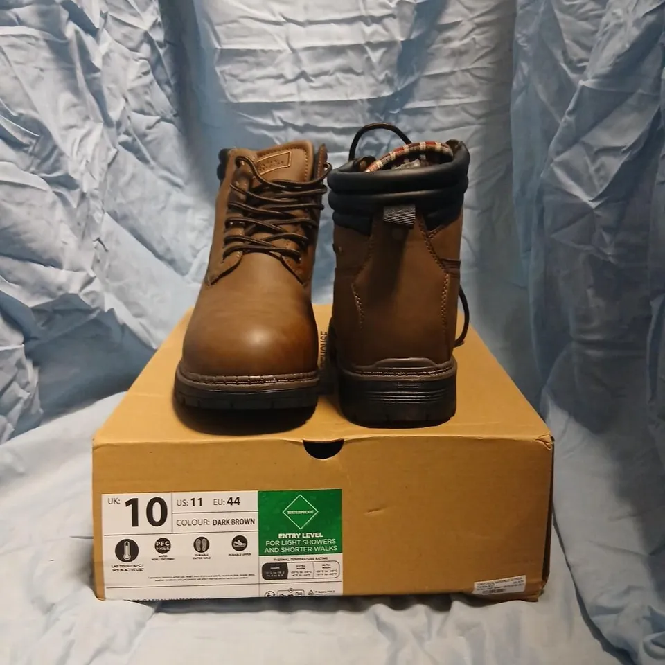 BOXED MOUNTAIN WAREHOUSE MEN'S BROWN LEATHER HIKING BOOTS – UK 10 (US 11, EU 44)