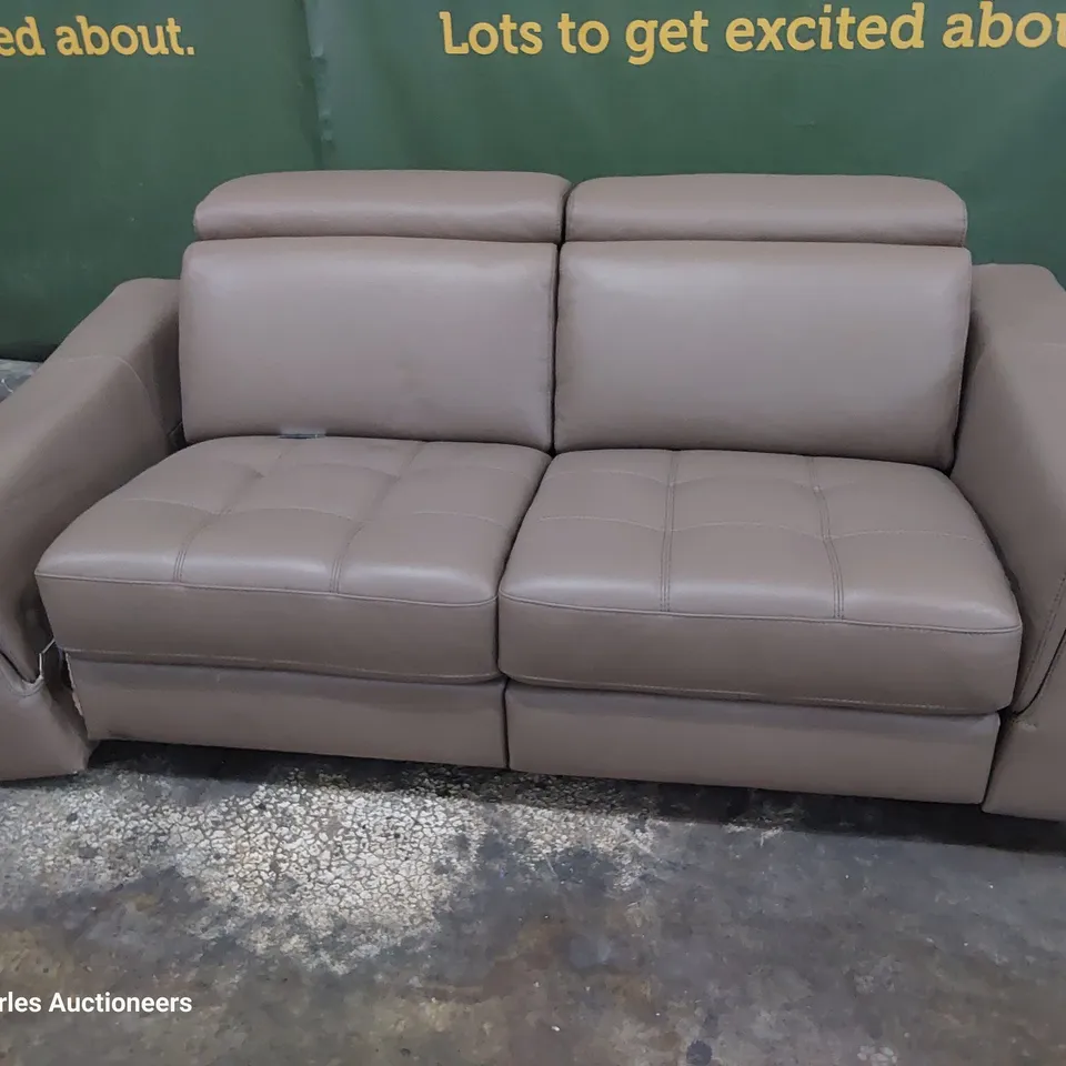 QUALITY ITALIAN DESIGNER STAR THREE SEATER SOFA RIGHT HAND FACING POWER RECLINER MUSHROOM LEATHER