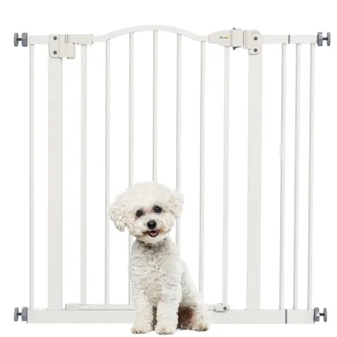 BOXED PAWHUT METAL 74-87CM ADJUSTABLE PET GATE SAFETY BARRIER W/ AUTO-CLOSE DOOR WHITE (1 BOX)