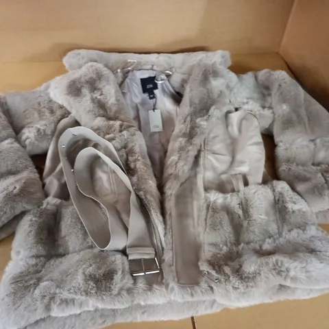 RIVER ISLAND LIGHT GREY TWO TEXTURE COAT - UK 14