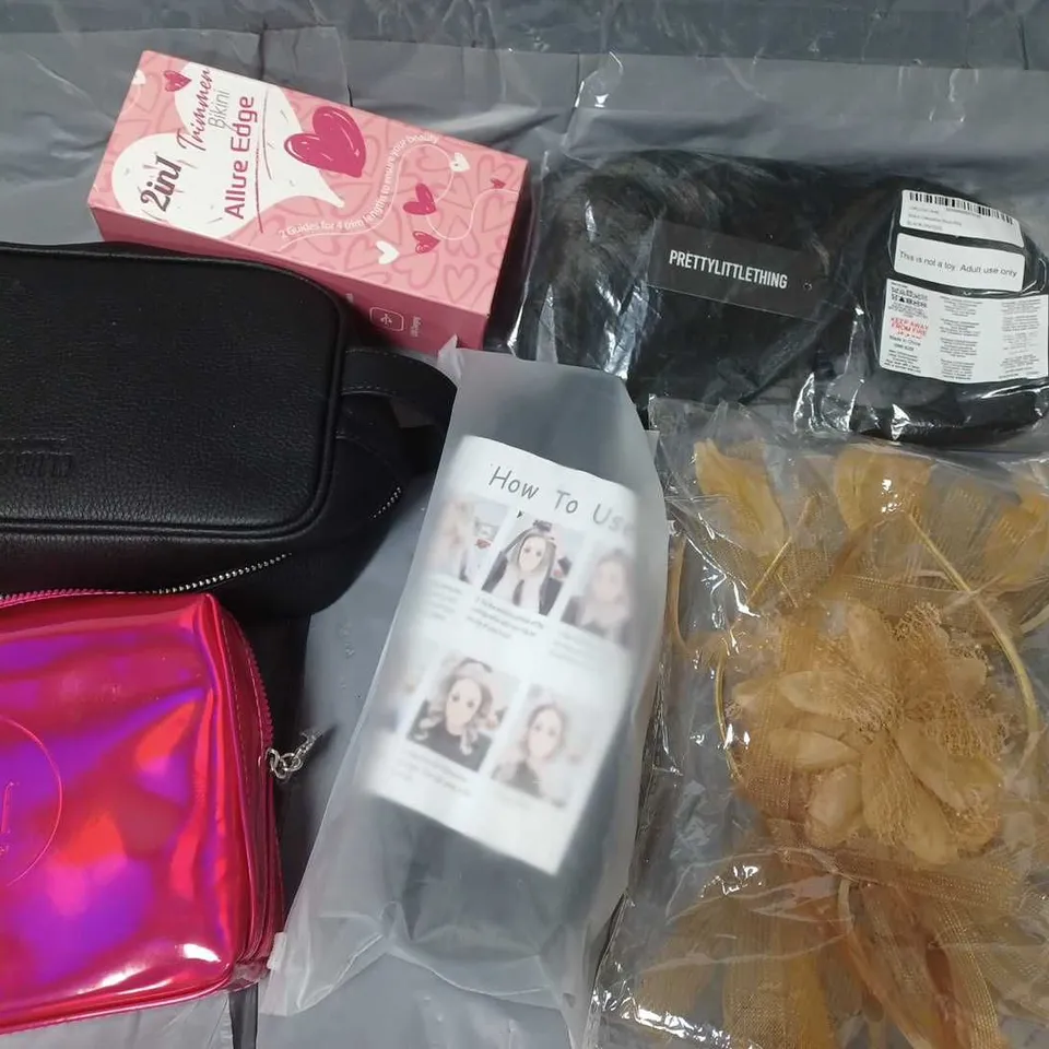 LOT OF APPROXIMATELY 25 ASSORTED HEALTH AND BEAUTY ITEMS TO INCLUDE BAGS, HAIR PIECES AND FALSE NAIL AND LASHES