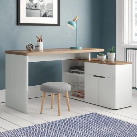 BOXED GOETHE L-SHAPE DESK - OAK/WHITE (1 BOX)