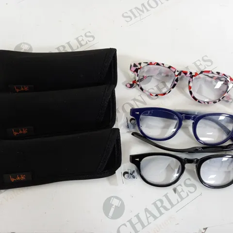 BOX OF 3 PAIRS OF BEN DE LISI READERS COLLECTION GLASSES