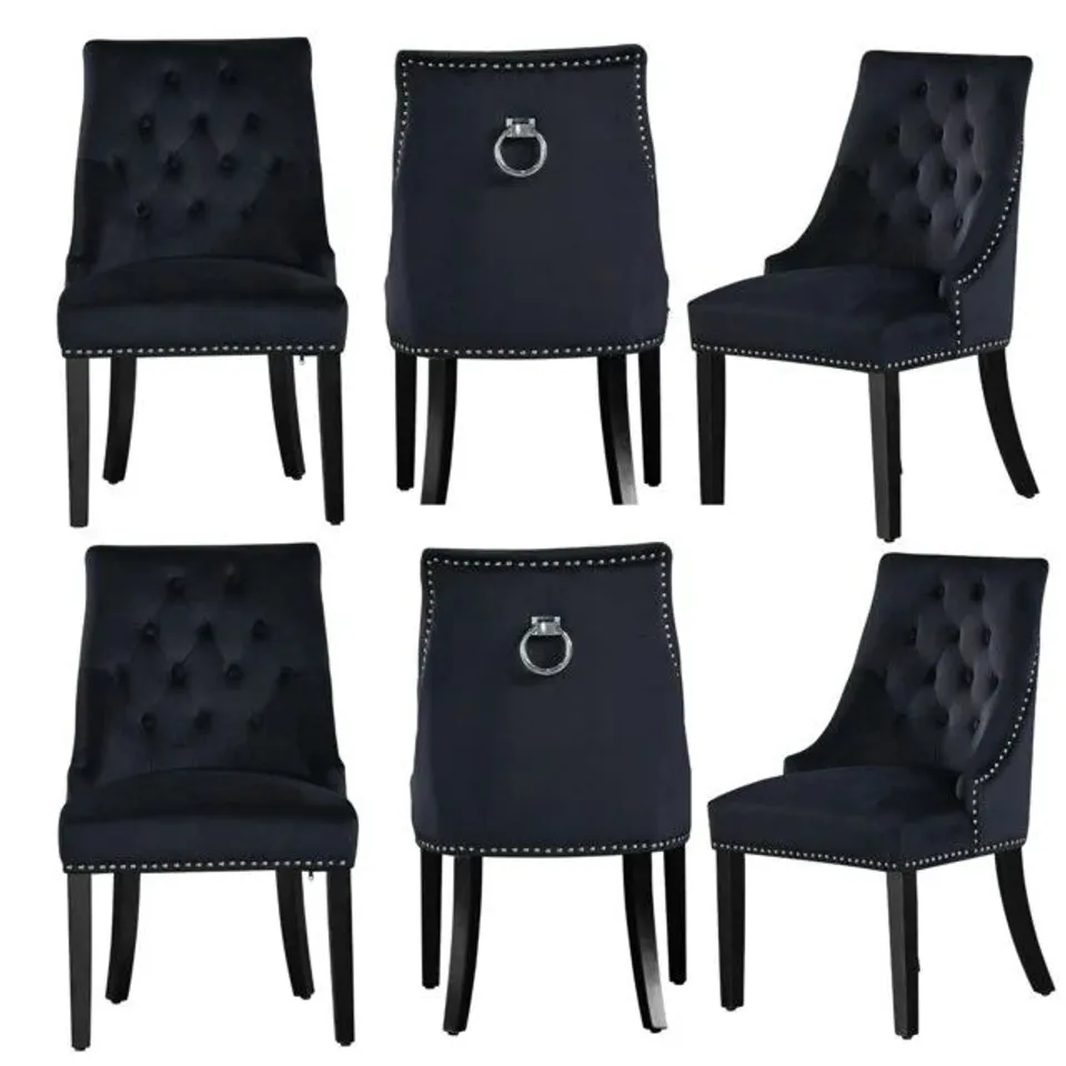 BOXED OVERCASH VELVET DINING CHAIRS ERGONOMIC SCOOP KNOCKERBACK AND SOLID WOOD LEGS - BLACK