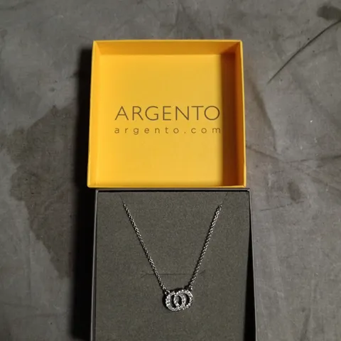 ARGENTO NECKLACE WITH DOUBLE INTERLOCKING RING PENDANT, ENCRUSTED WITH STONES 