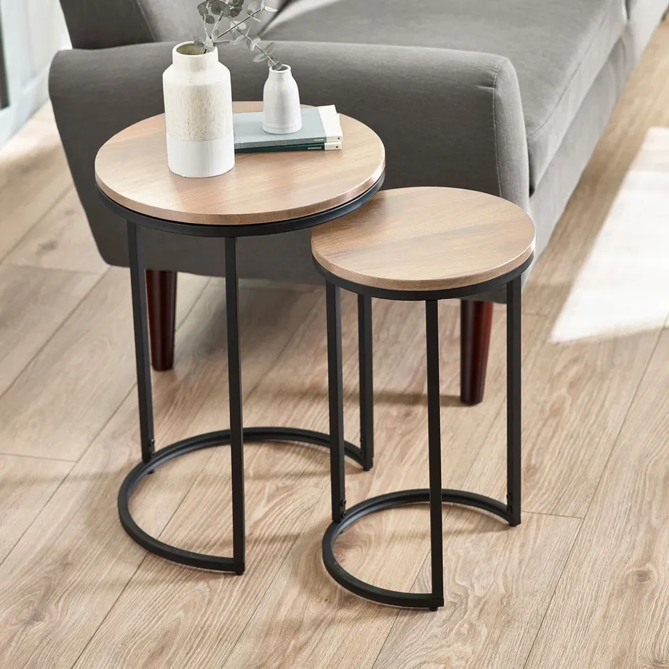 BOXED CHEW ROUND NESTING TABLE - BLACK/SONOMA OAK (1 BOX)