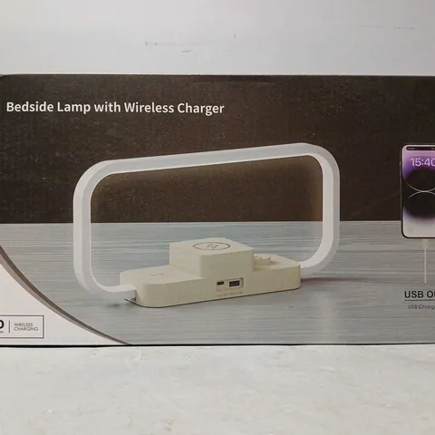 BOXED BEDSIDE LAMP WITH WIRELESS CHARGER & USB OUT