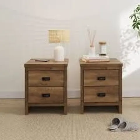BOXED GFW BOSTON 2 DRAWER KNOTTY OAK BEDSIDE TABLE SET OF 2 (1 BOX)