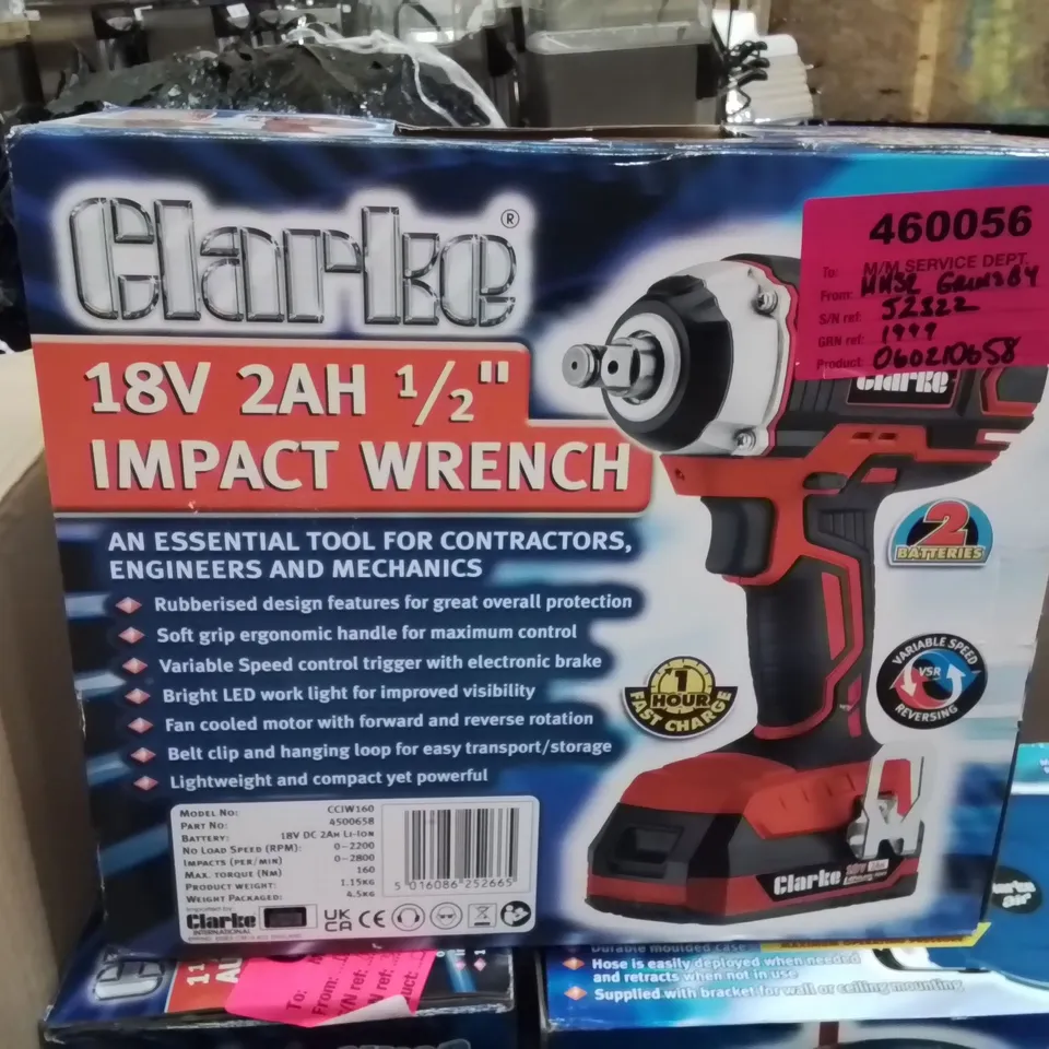 CLARKE 18V 2AH 1/2" IMPACT WRENCH – CORDLESS, BOXED