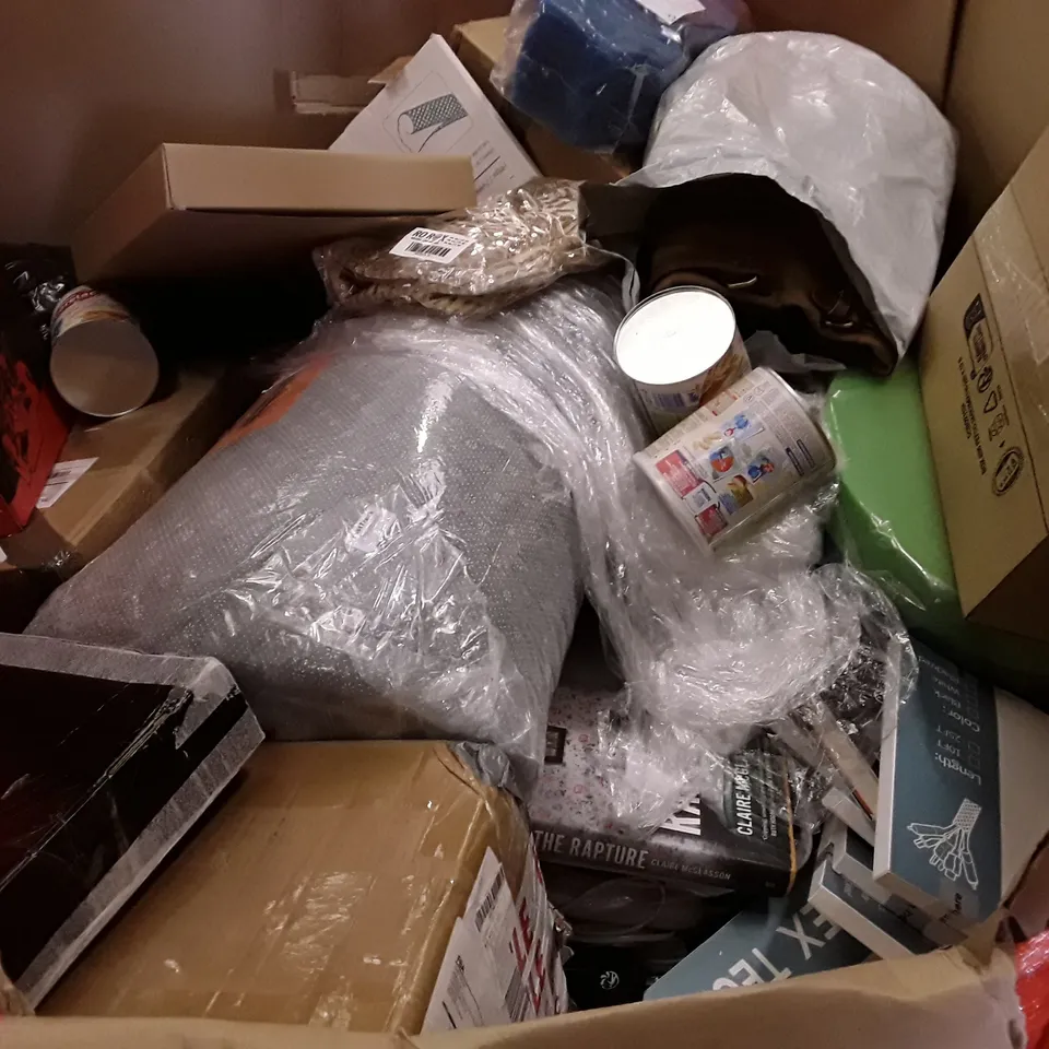 PALLET OF ASSORTED PRODUCTS INCLUDING TICWELL GARMENT STEAMER, RETRO CLASSIC TURNTABLE SYSTEM, LED CEILING FAN, FLANNEL ELECTRIC BLANKET, SPLIT SLEEVING, THE RAPTURE BOOK 