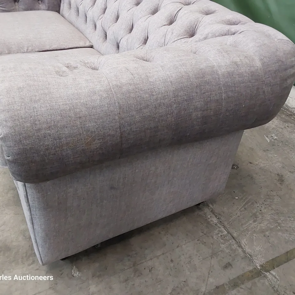 DESIGNER TWO SEATER CHESTERFIELD SOFA GREY FABRIC 