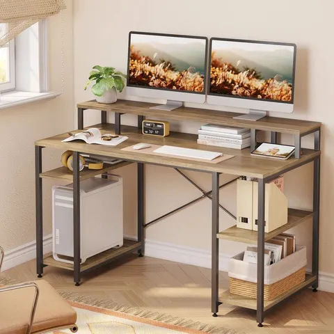 BOXED KINSLEE 55INCH COMPUTER DESK, OFFICE WORK DESK WITH MONITOR STAND (1 BOX)