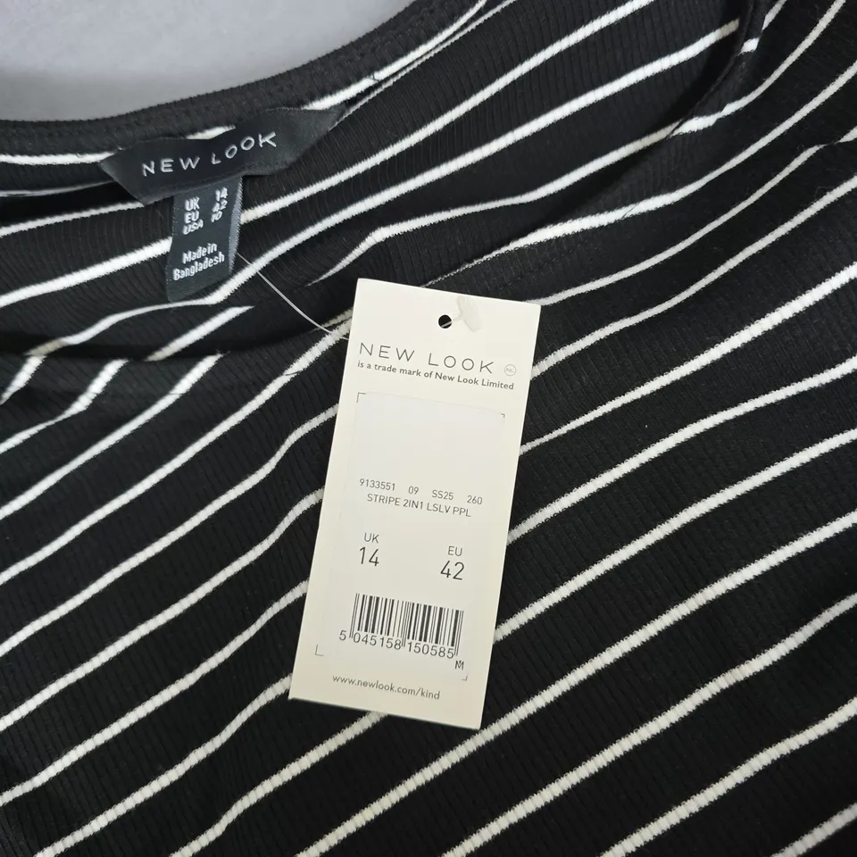 NEW LOOK STRIPED 2-IN-1 DRESS, UK 14 (EU 42) – BLACK & WHITE