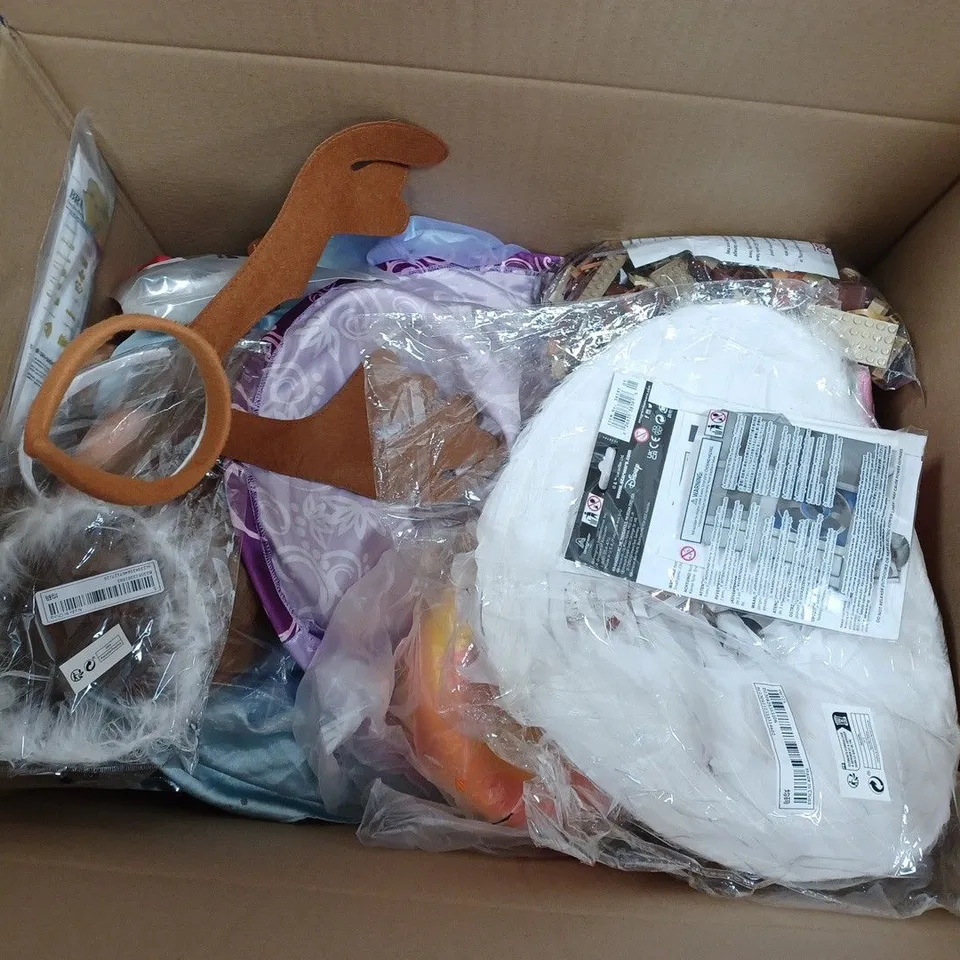 BOX OF APPROX 20 ASSORTED TOYS TO INCLUDE - PETER RABBIT FLOPSY BUNNY COMFORT BLANKET - LOL SUPRISE BOYS - AMSCAN TOP GUN OUTFIT ECT