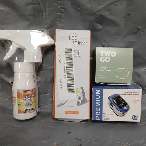 APPROXIMATELY 10 ASSORTED HOUSEHOLD ITEMS TO INCLUDE BLOOD GLUCOSE MONITOR, AIR UP POD CASE, ETC