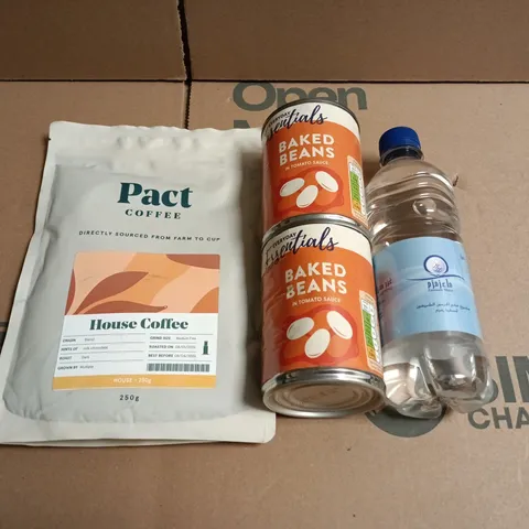 APPROXIMATELY 5 ASSORTED FOOD ITEMS TO INCLUDE - PACT COFFEE, BAKED BEANS AND SPRING WATER 