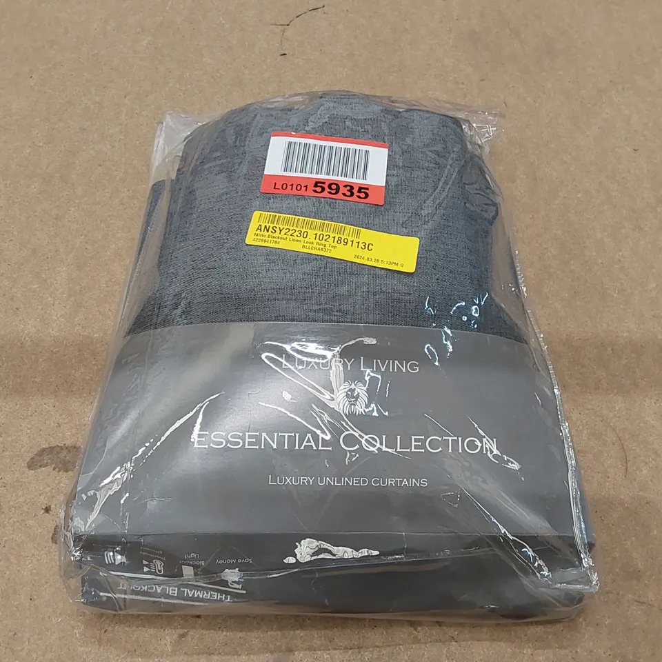 BAGGED MIRTO BLACKOUT LINEN LOOK RING TOP LUXURY UNLINED CURTAINS // CHARCOAL 161CM WIDTH, 183CM DROP (1 ITEM)