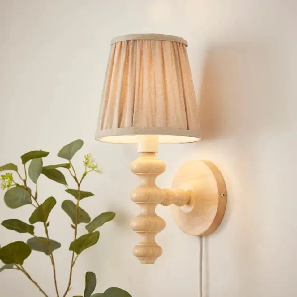 BOXED BOBBY PLEATED PAINT YOUR OWN PLUG IN WALL LIGHT