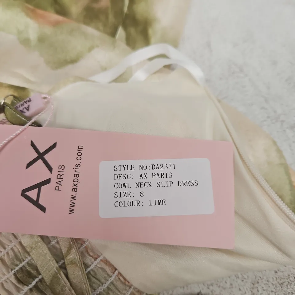 AX PARIS DA2371 COWL NECK SLIP DRESS – LIME, UK 8