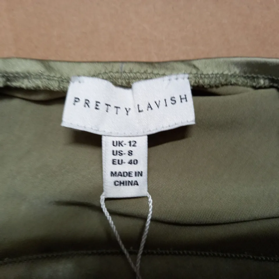 PRETTY LAVISH OLIVE SATIN BRIDESMAID MAXI DRESS - SIZE 12