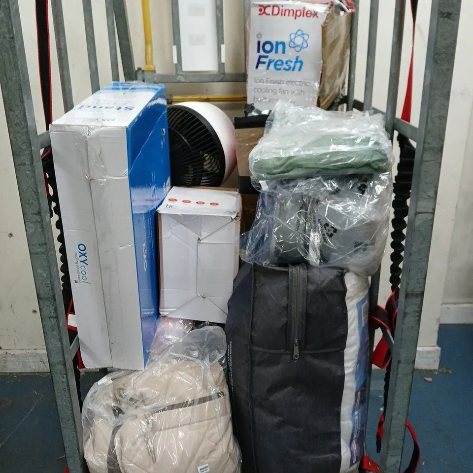 CAGE OF APPROXIMATELY 10 ASSORTED HOUSEHOLD ITEMS TO INCLUDE RAIN CLOUD HUMIDIFIER, 2-IN-1 ELECTRIC MOPSWEEP, ETC - COLLECTION ONLY