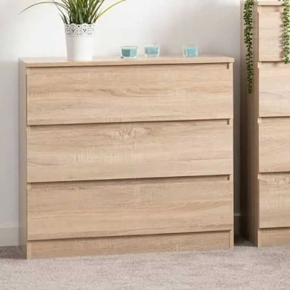 BOXED MALVERN 3 DRAWER CHEST - SONOMA OAK EFFECT (2 BOXES)