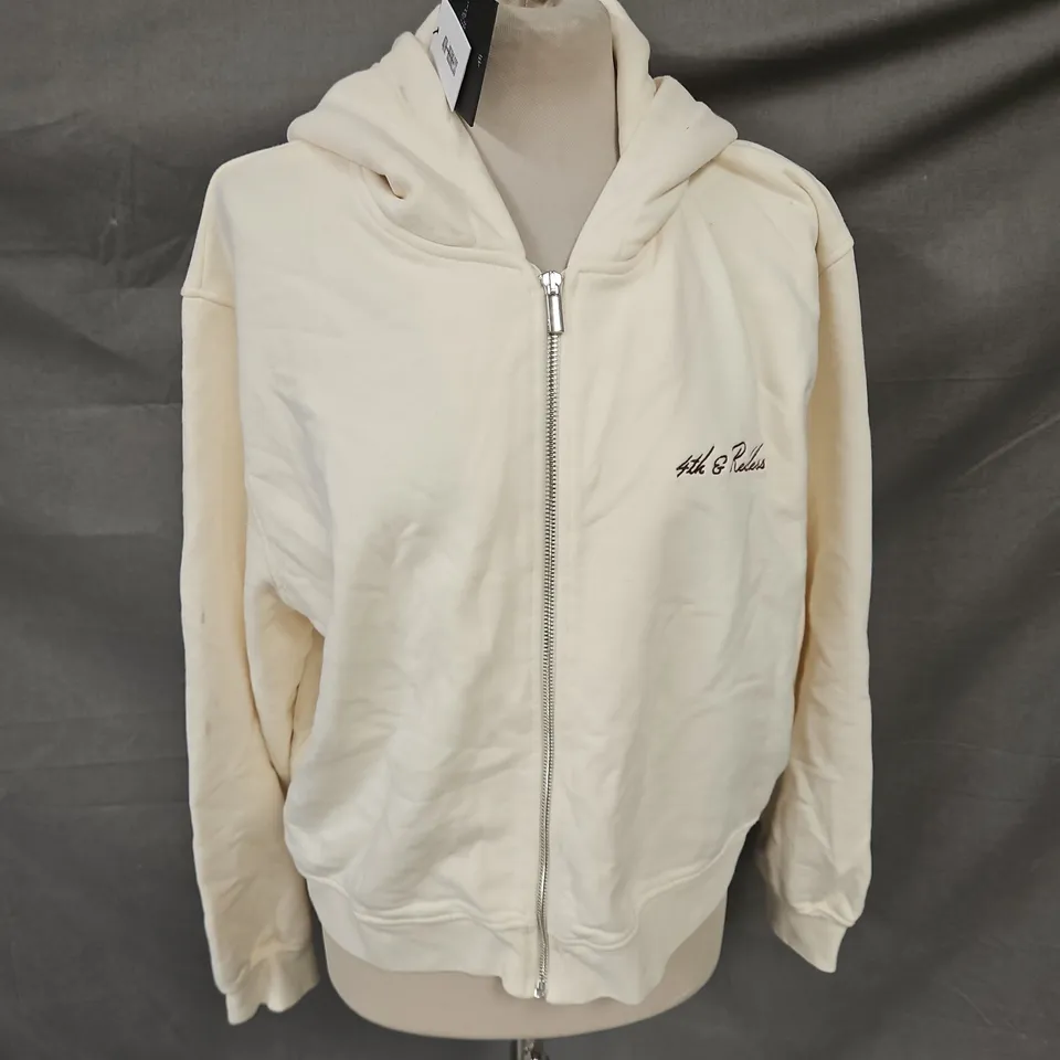 4TH+RECKLESS HOODED ZIP UP JACKET IN CREAM SIZE L