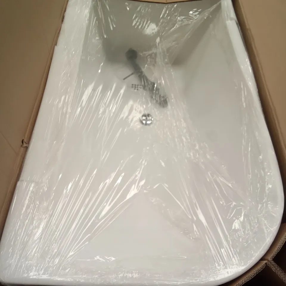 BOXED MODERN BACK TO WALL FREESTANDING BATH - WHITE 