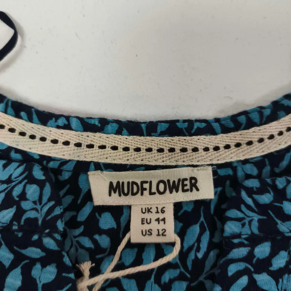 MUDFLOWER WOMEN'S DRESS, BLUE FLORAL PRINT, UK 16 (EU 44, US 12)
