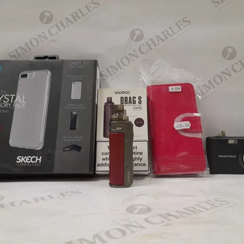 LOT OF APPROX 25 OF ASSORTED ITEMS TO INCLUDE - PRAKTICA CAMERA - VOOPOO DRAG S - IPHONE 8 PLUS ACCESSORY PACK ECT