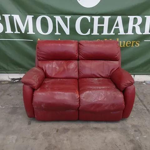 DESIGNER 2 SEATER RECLINER RED LEATHER SOFA 