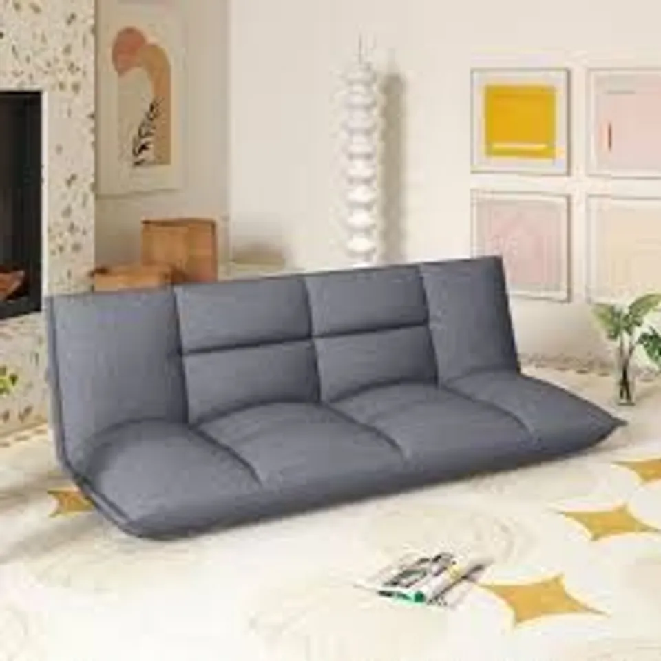 BOXED COSTWAY FLOOR SOFA CHAIR WITH 5-POSTION ADJUSTABLE BACKREST AND ARMRESTS - GREY