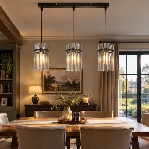 BOXED GLASS PENDANT 3-LIGHT FOR DINING ROOM 