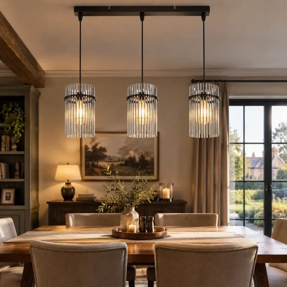 BOXED GLASS PENDANT 3-LIGHT FOR DINING ROOM