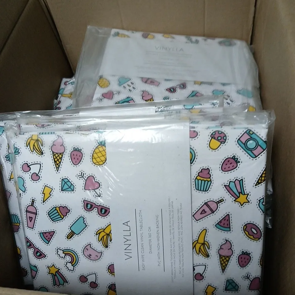BOX OF APPROXIMATELY 40 ASSORTED VINYLLA EASY WIPE CLEAN VINYL TABLECLOTH 