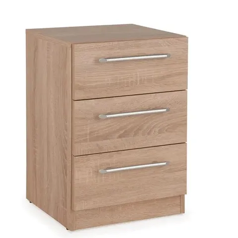 BOXED HOLBORN 3 DRAWER BEDSIDE TABLE, LIGHT WOOD