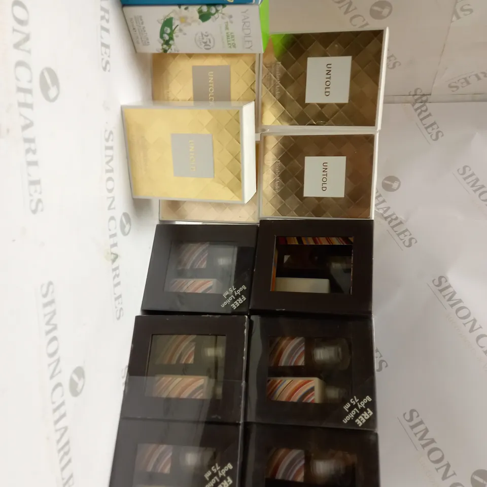 LOT OF APPROX 13 TO INCLUDE UNTOLD ELIZABETH ARDEN , LILY OF THE VALLEY EAU DE TOILETTE , ETC